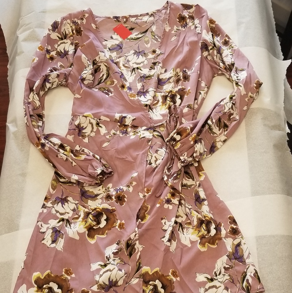Floral long sleeve wrap dress